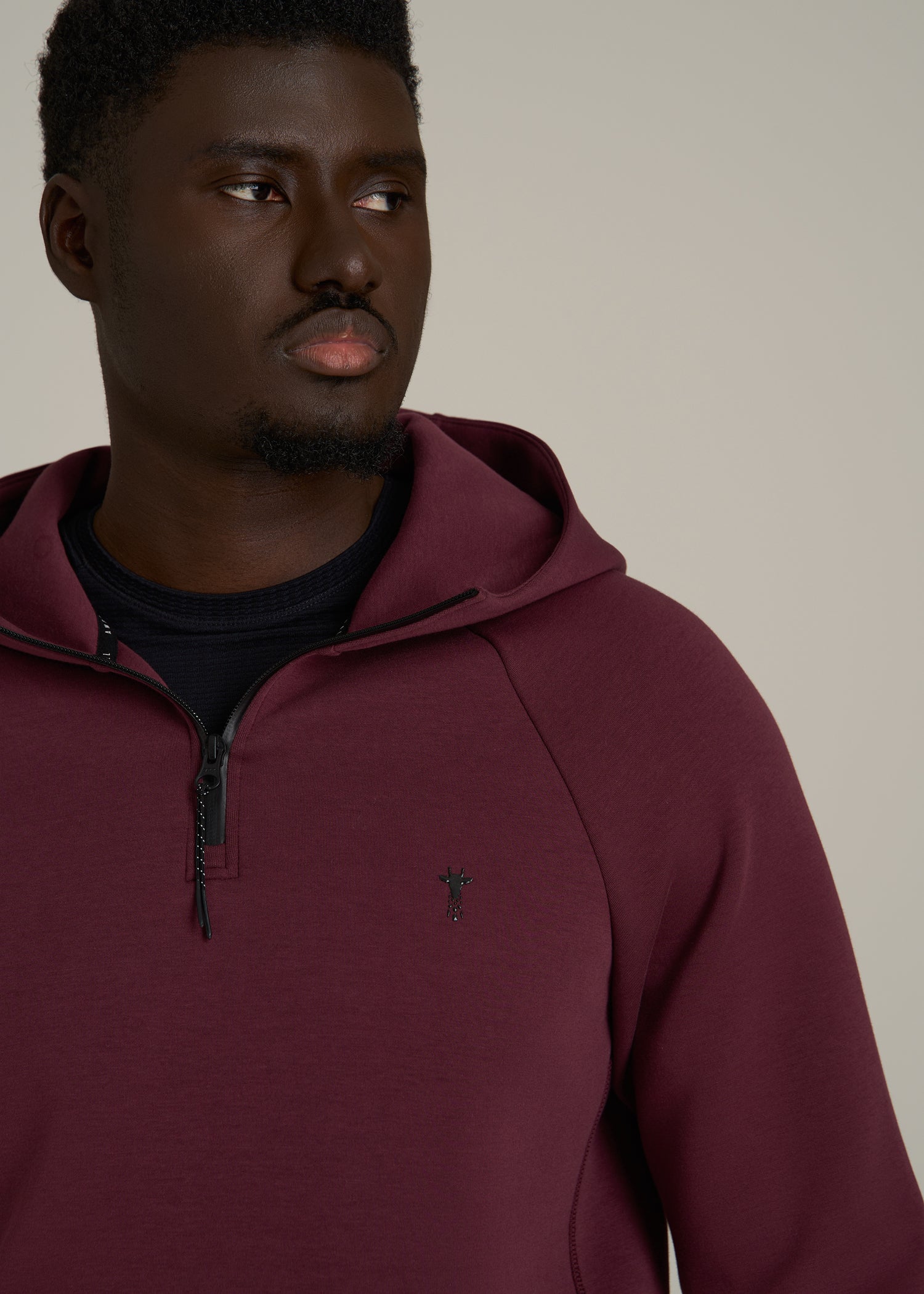 Tech Motion Fleece Hooded Popover for Tall Men in Tawny Port