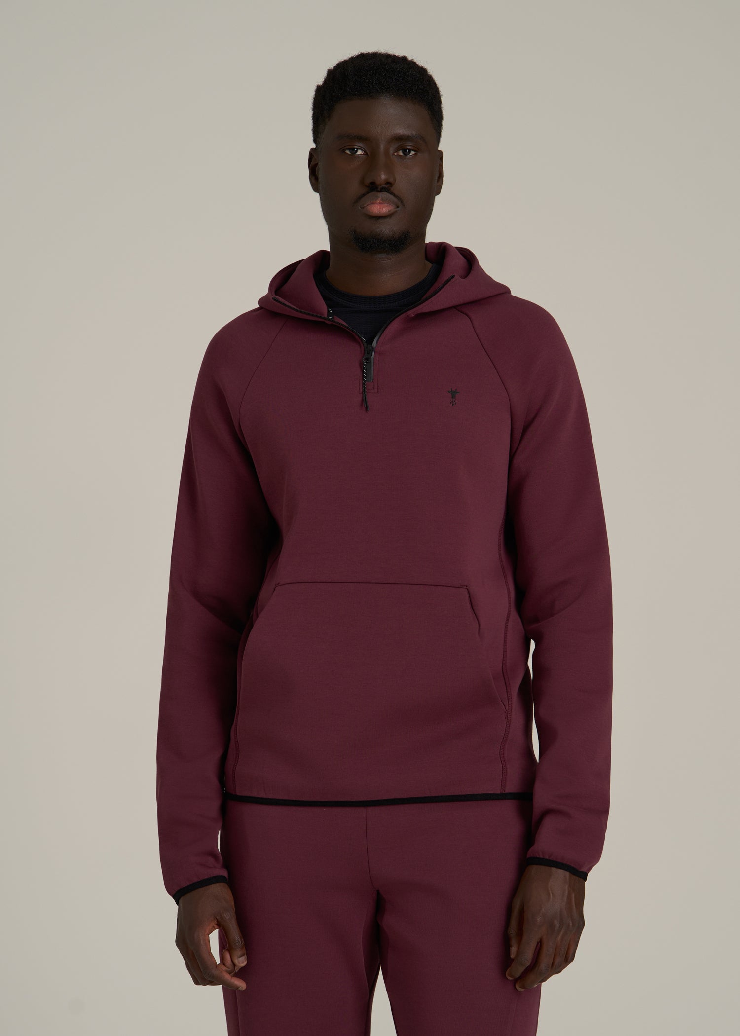 Tech Motion Fleece Hooded Popover for Tall Men in Tawny Port