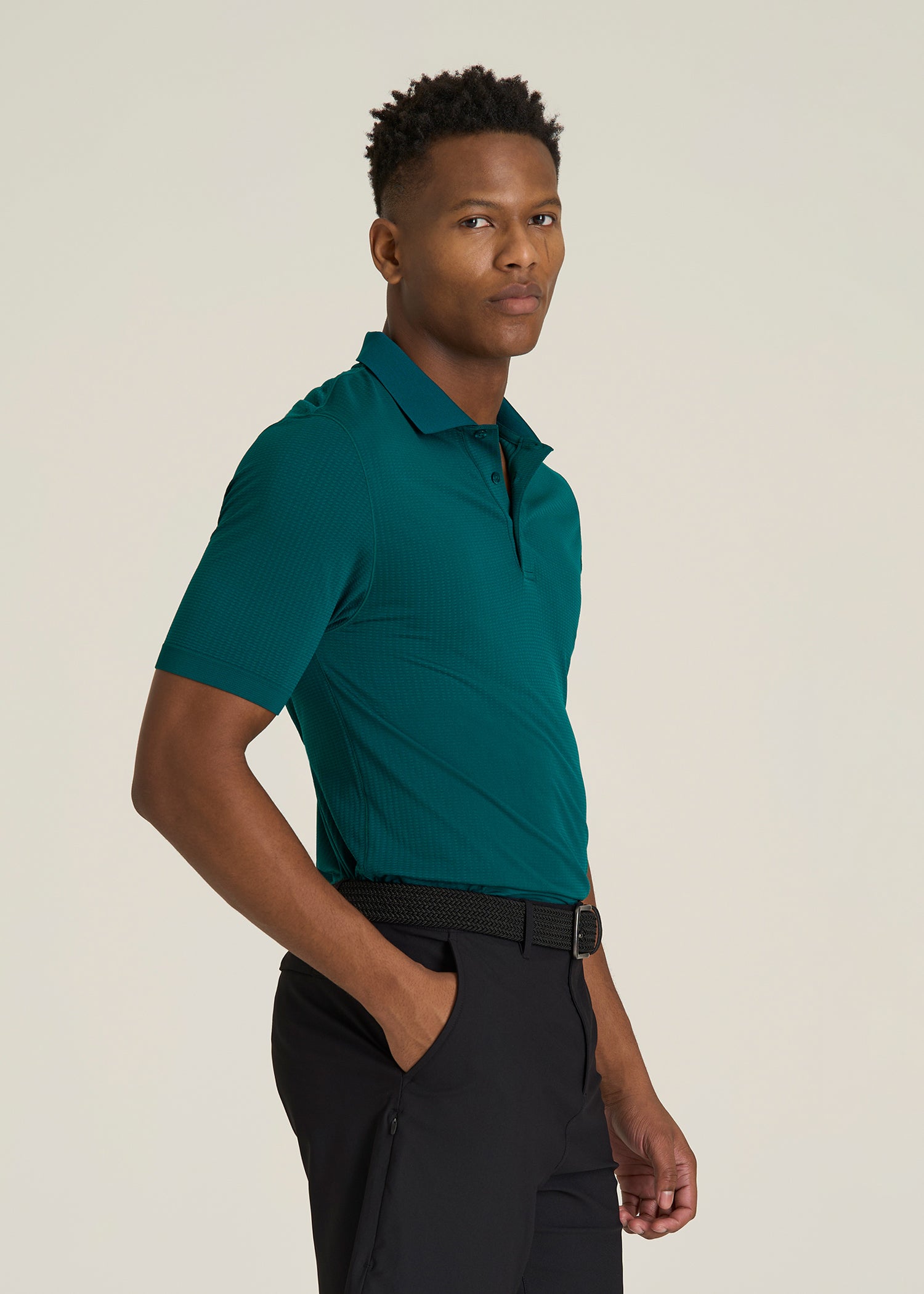 Performance Vented Golf Polo for Tall Men in Deep Teal