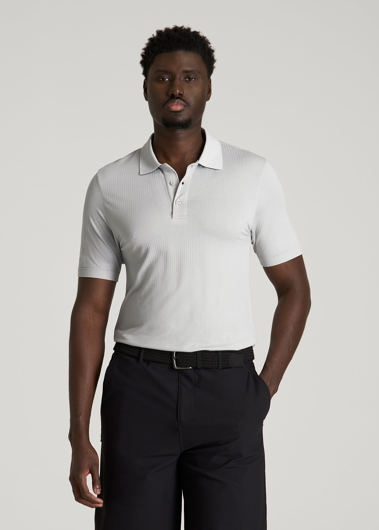 Performance Vented Golf Polo for Tall Men in Silver Drop