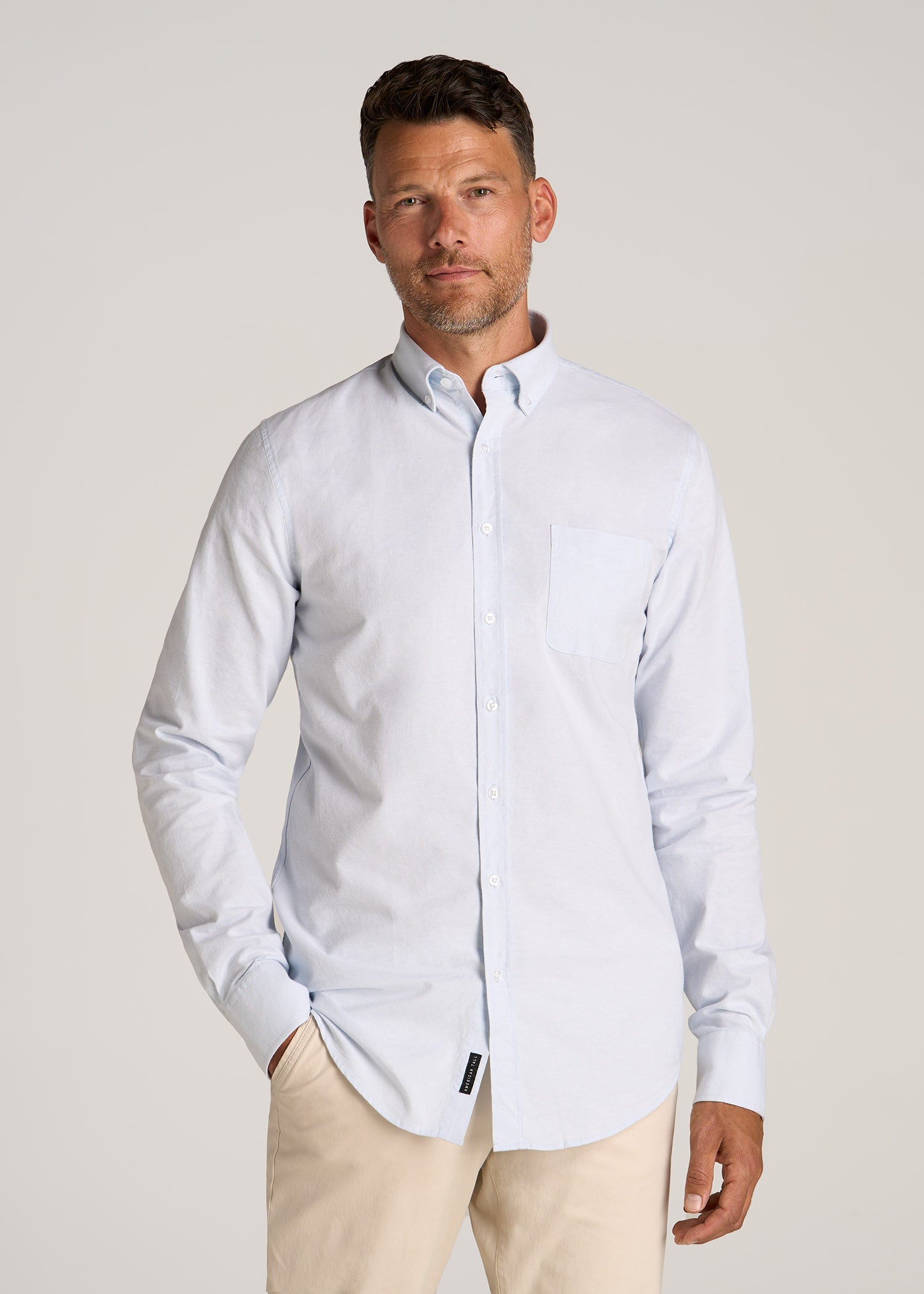 Washed Oxford Shirt for Tall Men in Light Blue