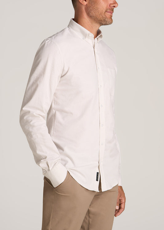 Washed Oxford Shirt for Tall Men in Taupe Mini-stripe