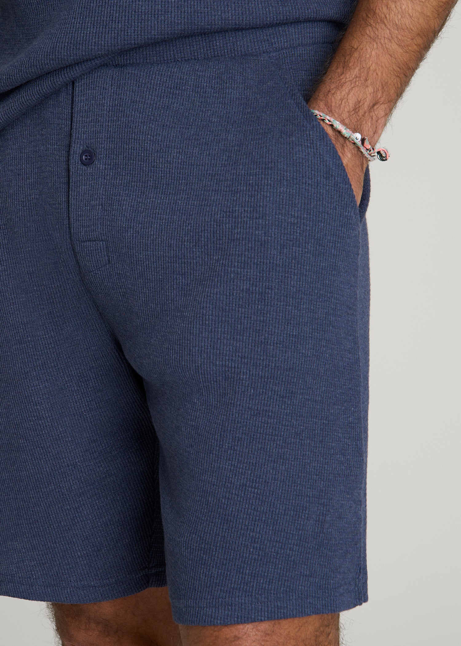 Waffle Lounge Shorts for Tall Men in Navy Blue
