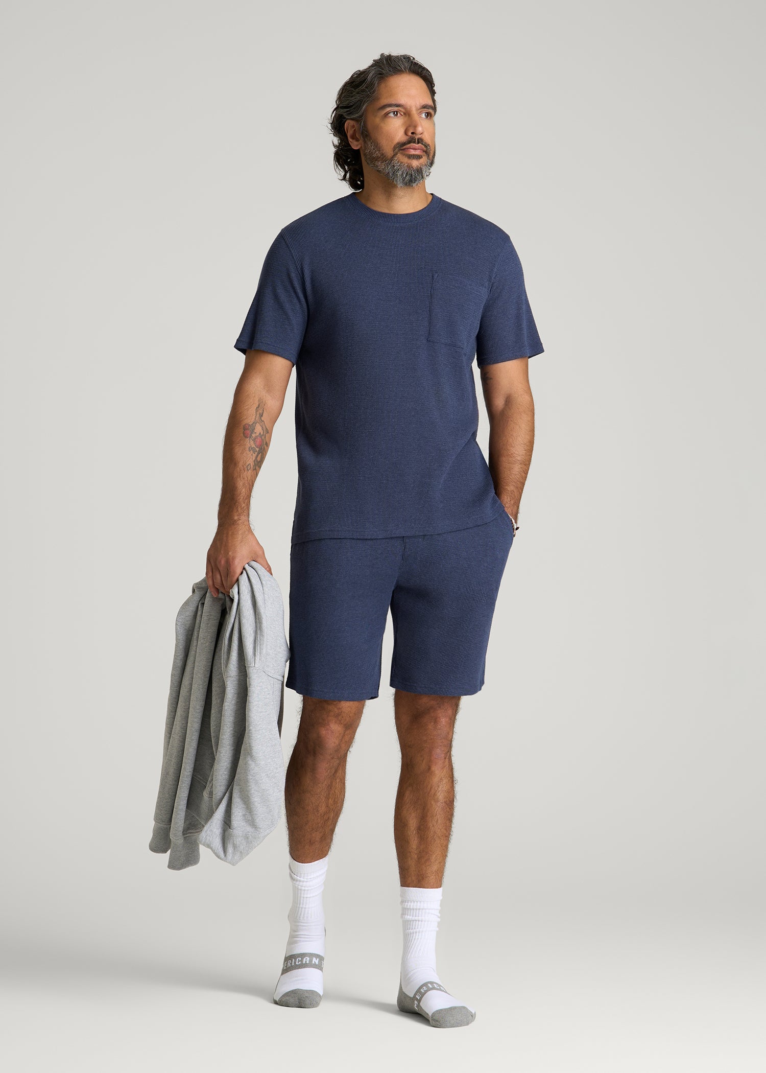 Waffle Lounge Shorts for Tall Men in Navy Blue