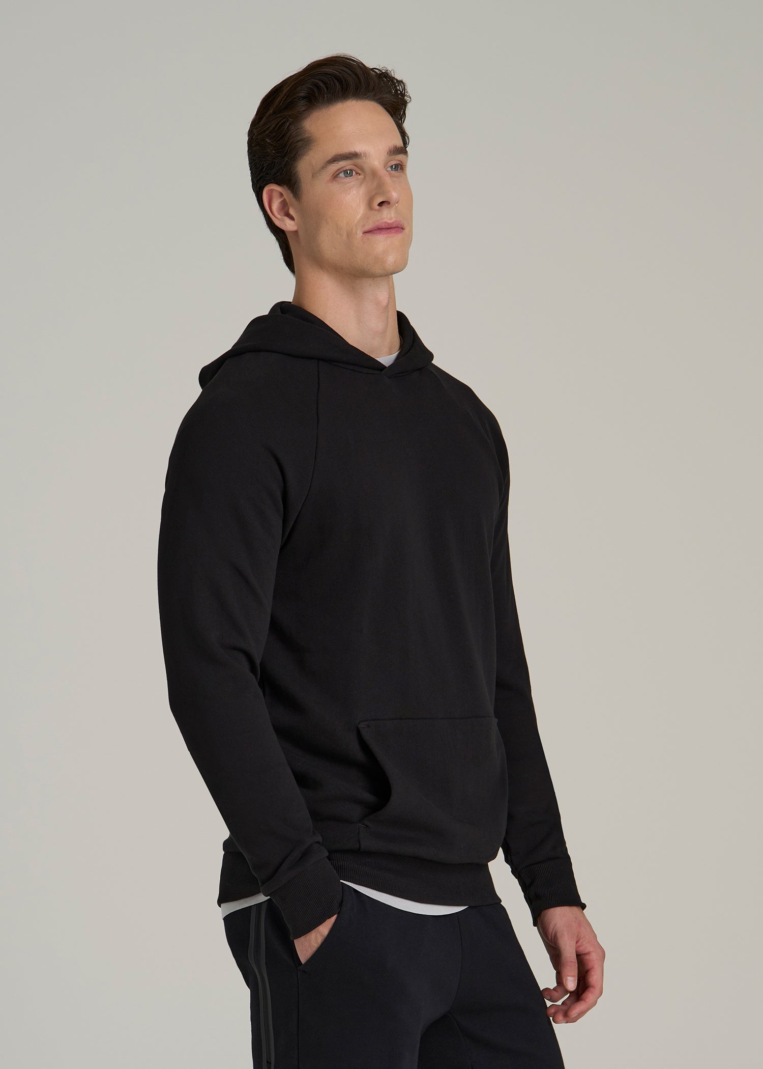 Wearever French Terry Raglan Hoodie for Tall Men in Black