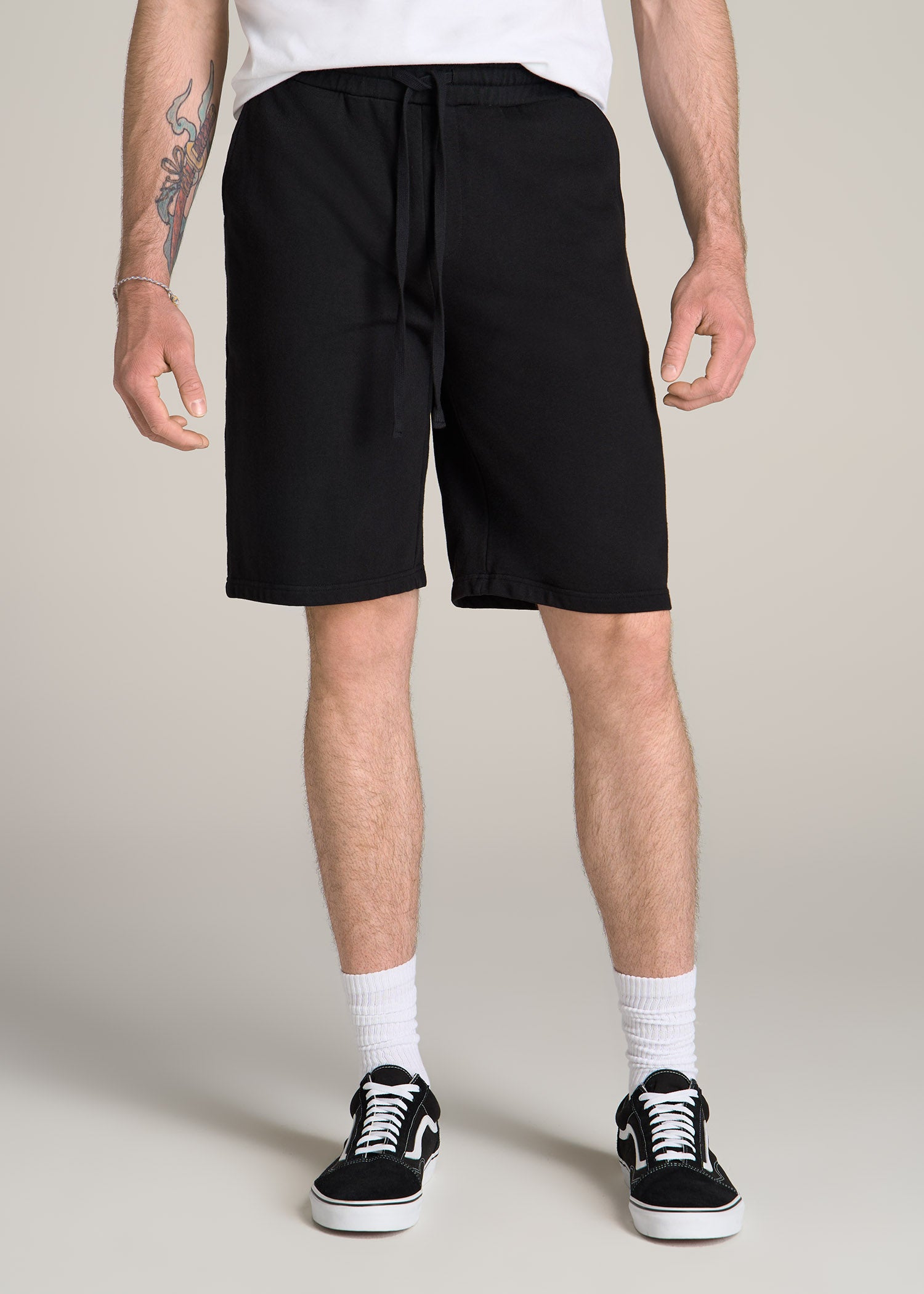 Wearever Garment-Dyed French Terry Sweat Shorts for Tall Men in Black