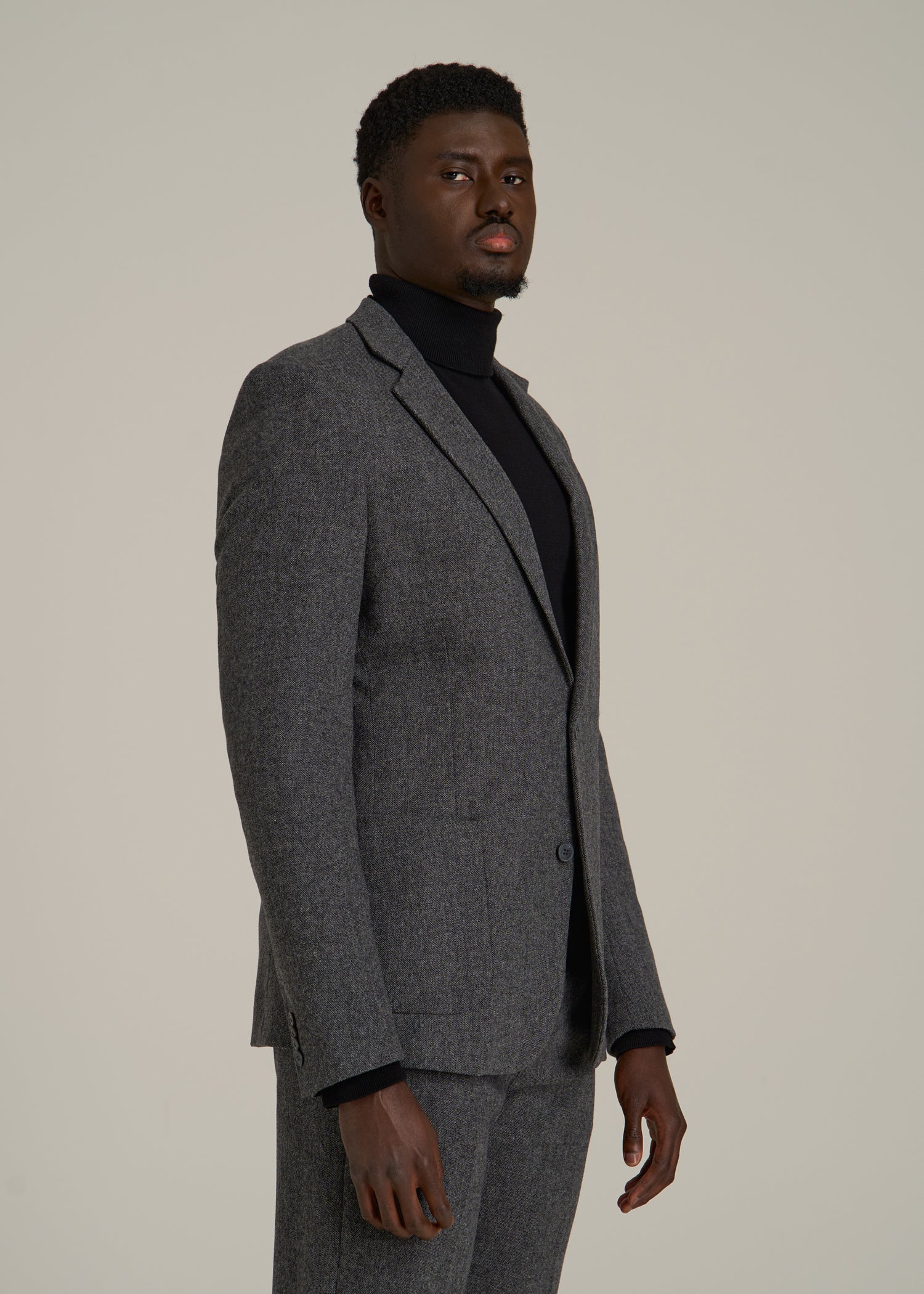 Wool Blend Blazer for Tall Men in Anthracite Tweed