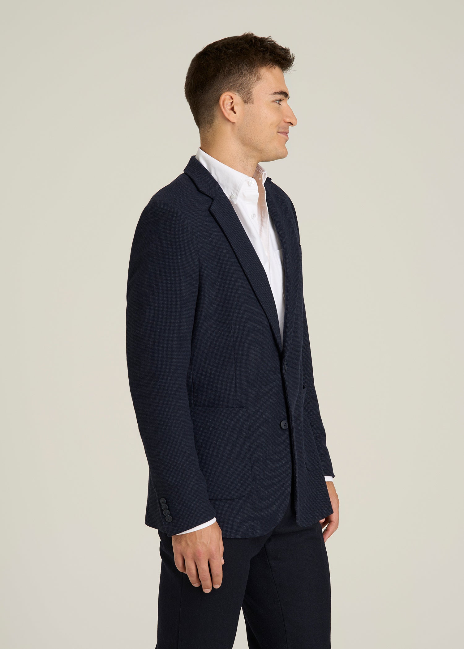 Wool Blend Blazer for Tall Men in Blue Birdseye