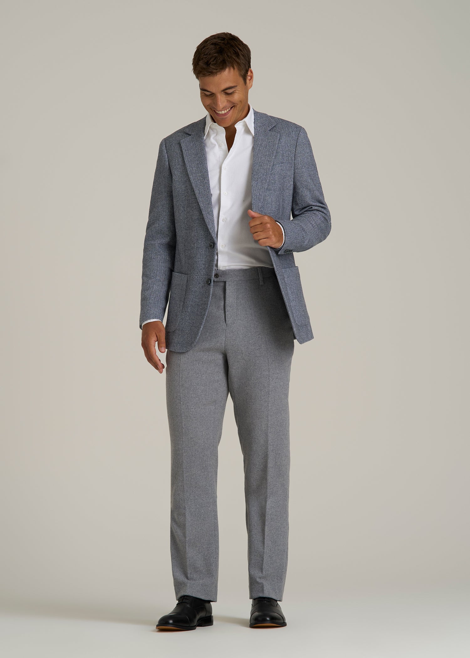 Wool Blend Blazer for Tall Men in Navy Herringbone