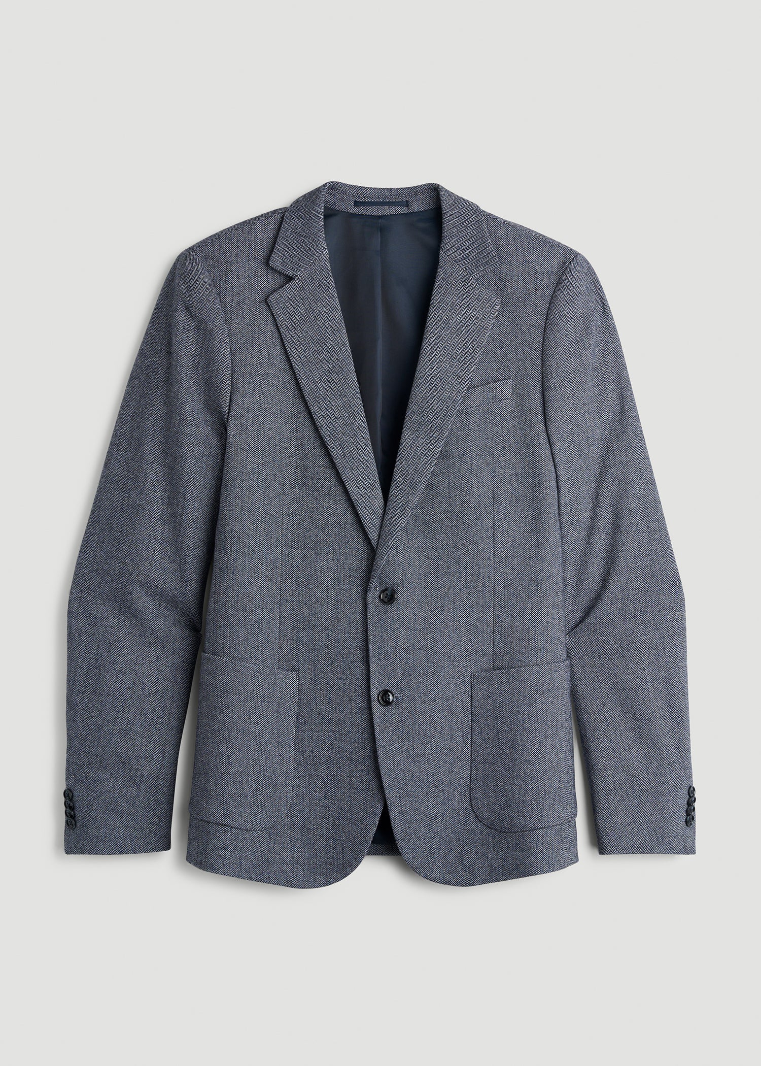 Wool Blend Blazer for Tall Men in Navy Herringbone