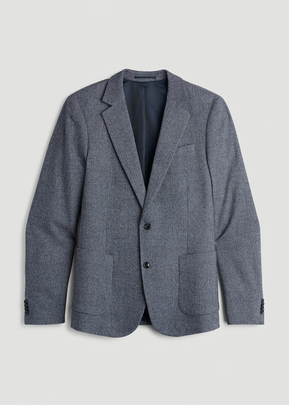 Wool Blend Blazer for Tall Men in Navy Herringbone