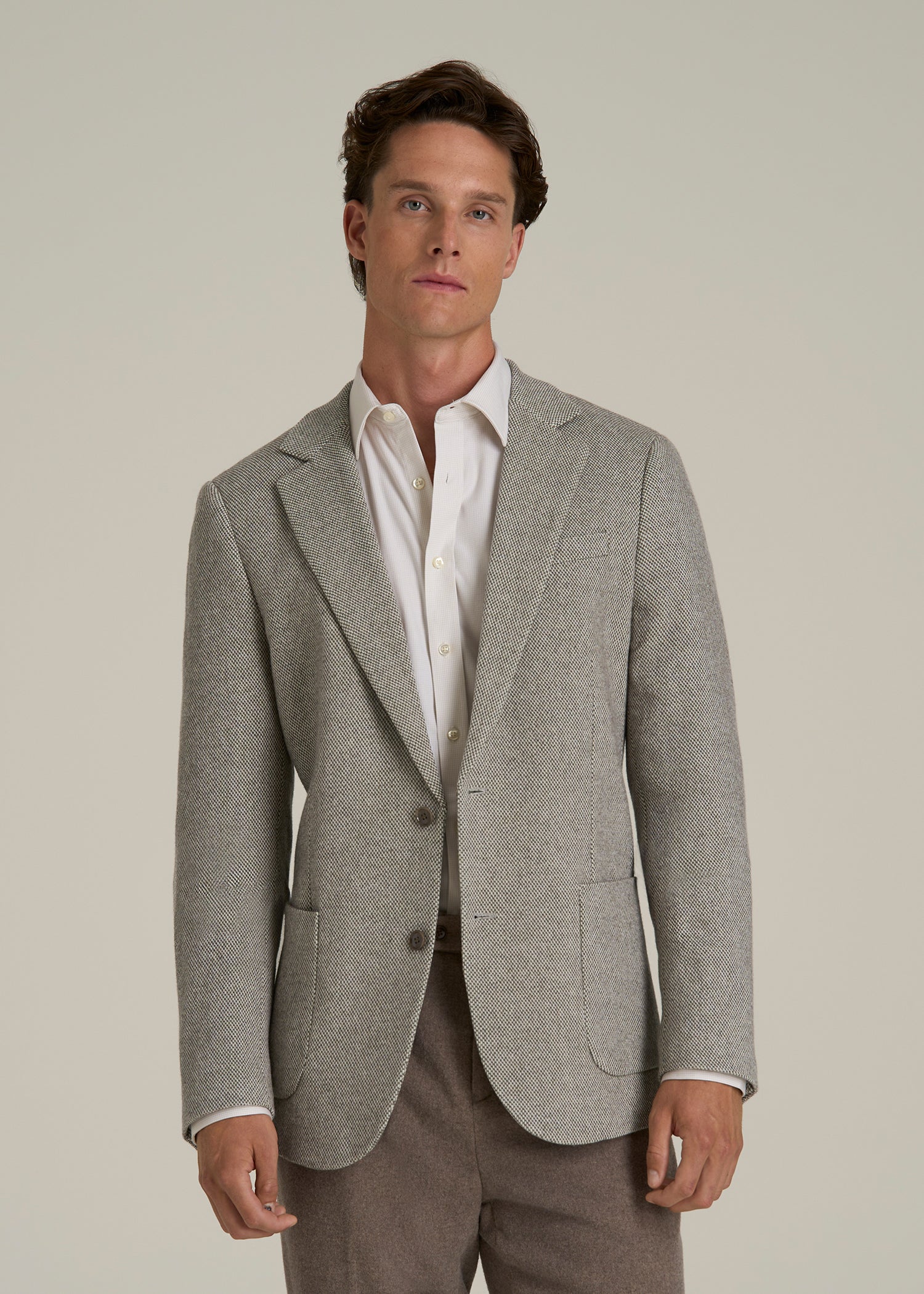 Wool Blend Blazer for Tall Men in Taupe Basketweave