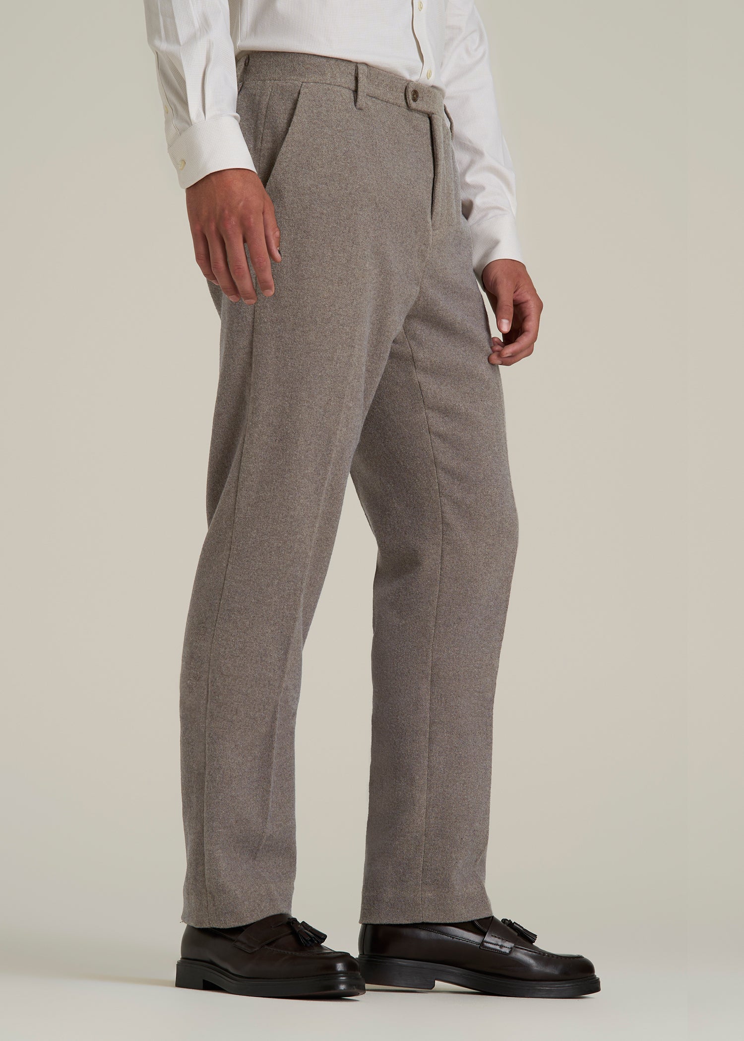 Wool Blend Dress Pants for Tall Men in Taupe Mix