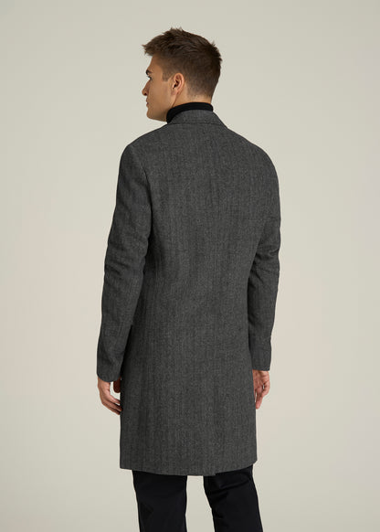 Wool Coat for Tall Men in Grey and Black Herringbone
