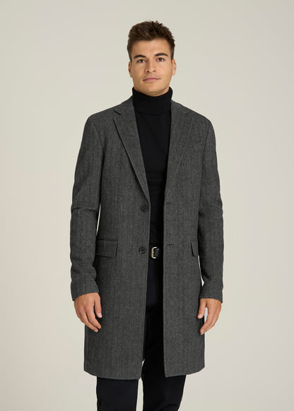Wool Coat for Tall Men in Grey and Black Herringbone