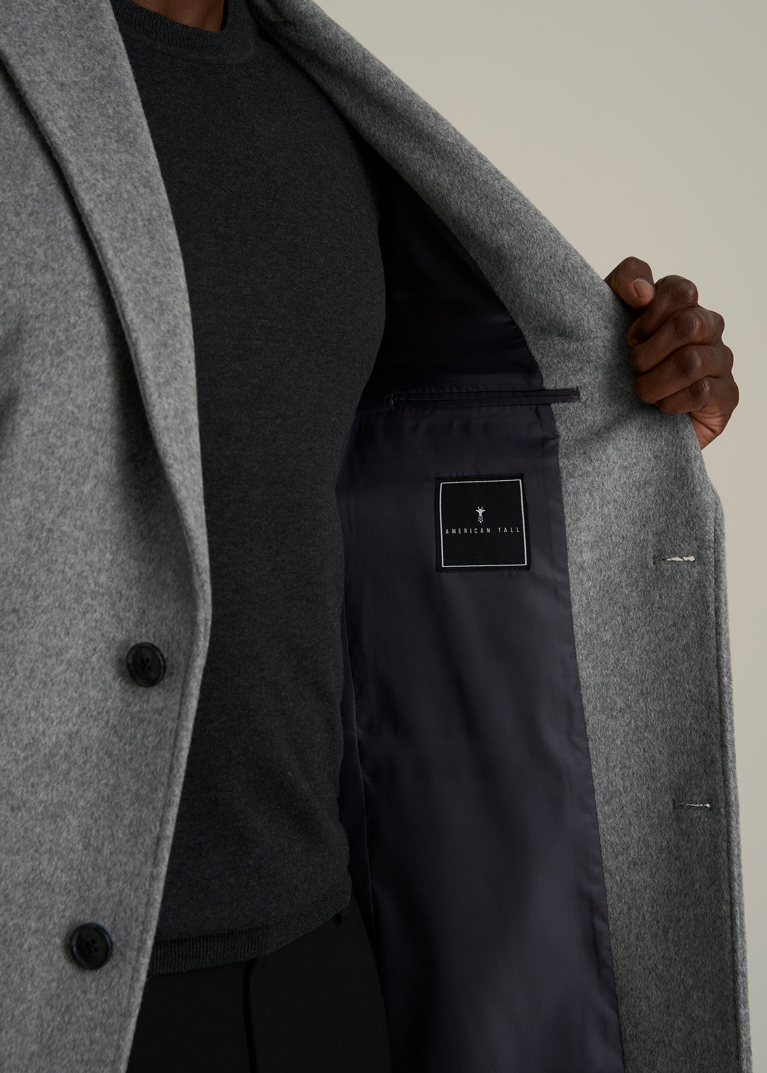 Wool Coat for Tall Men in Mid Grey Mix