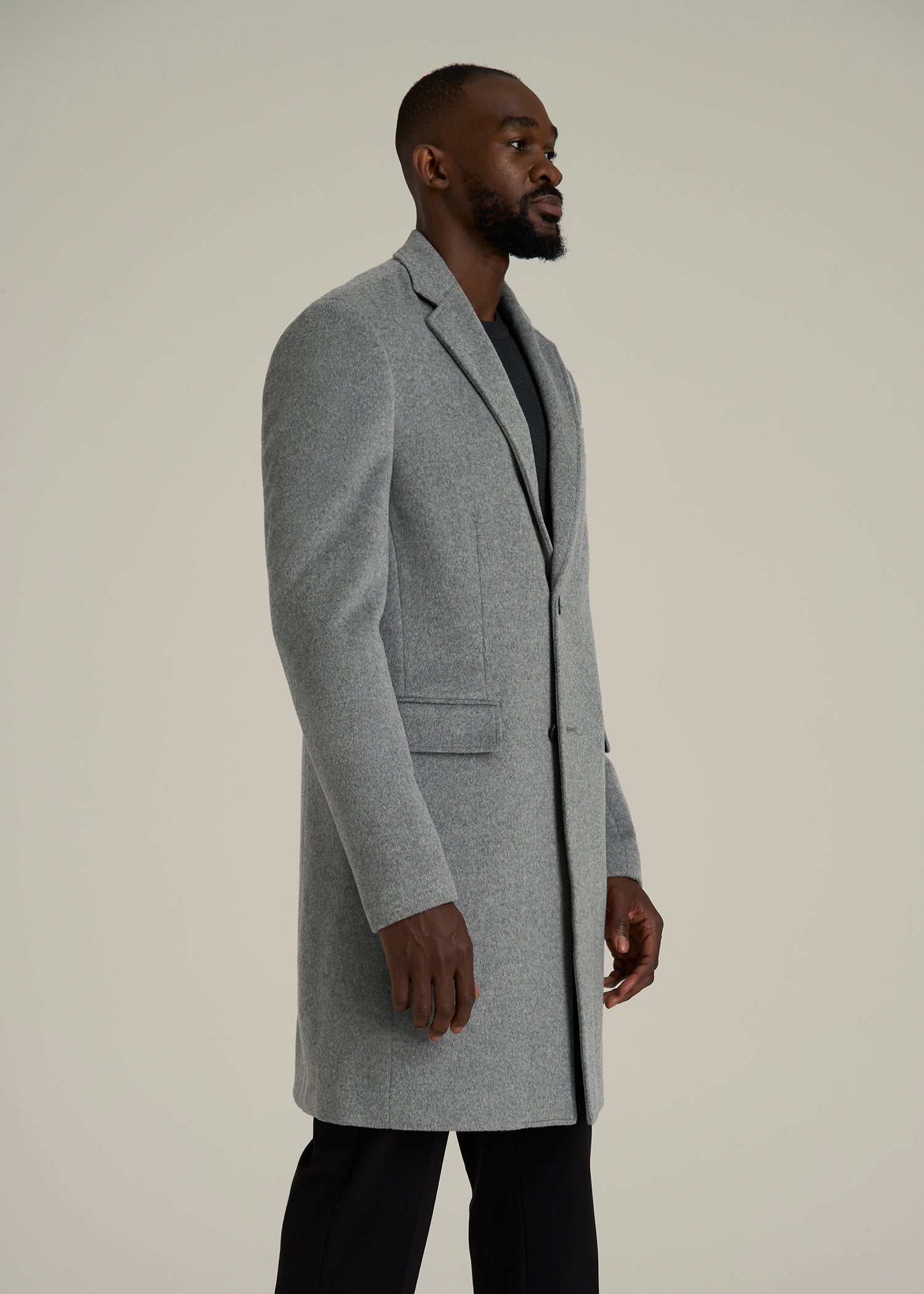 Wool Coat for Tall Men in Mid Grey Mix