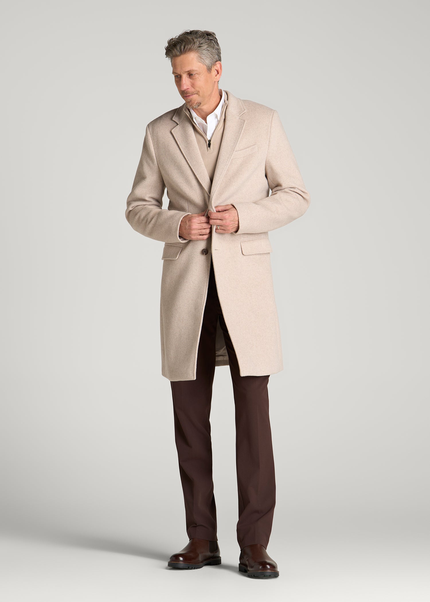 Wool Coat for Tall Men in Simply Taupe Mix