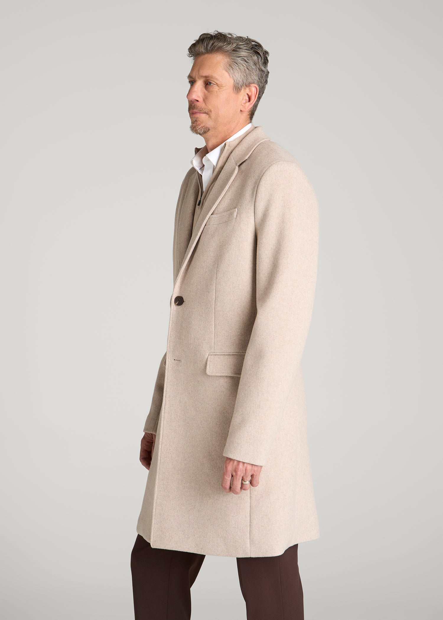Wool Coat for Tall Men in Simply Taupe Mix