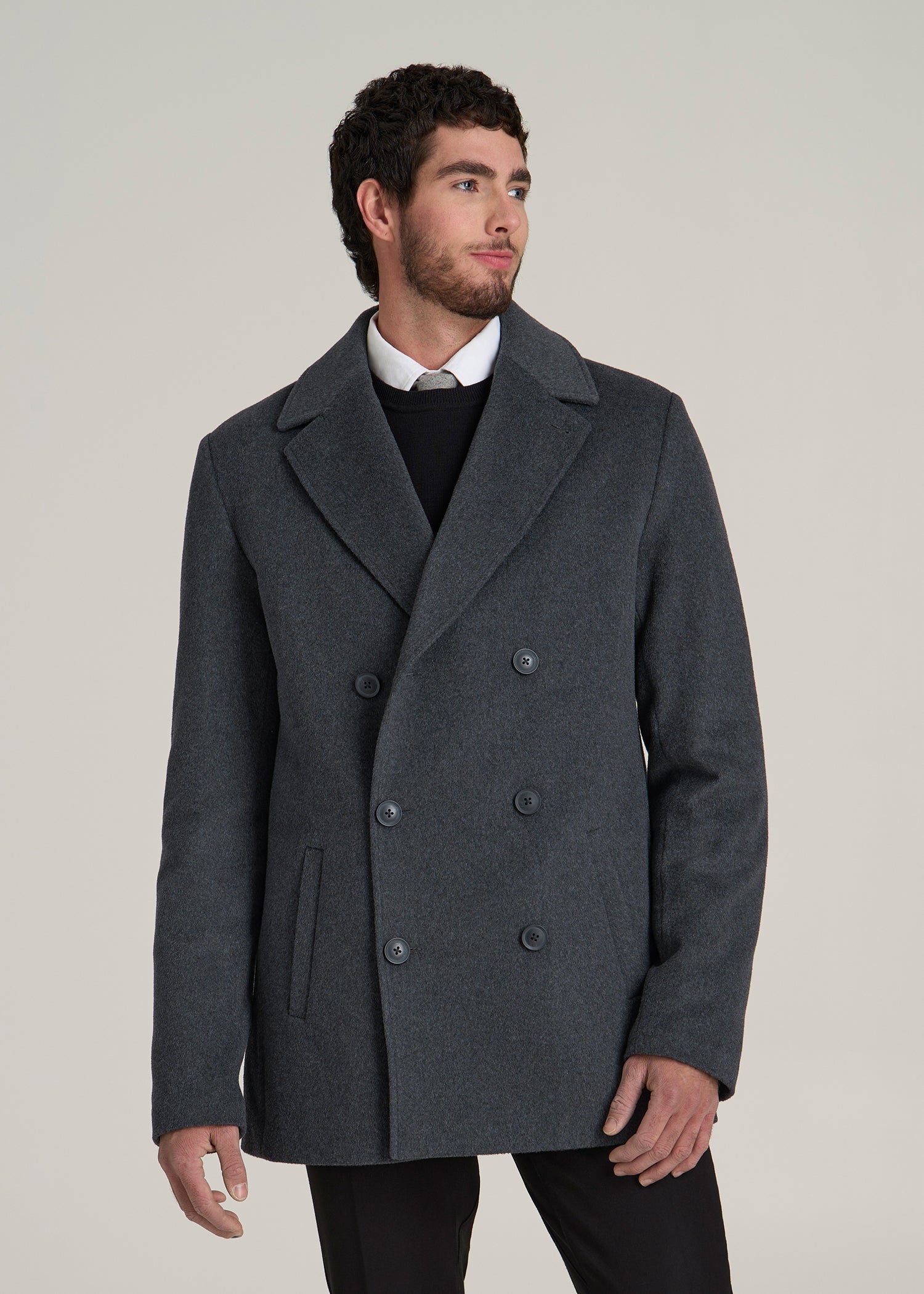 Double-Breasted Wool Peacoat for Tall Men American Tall
