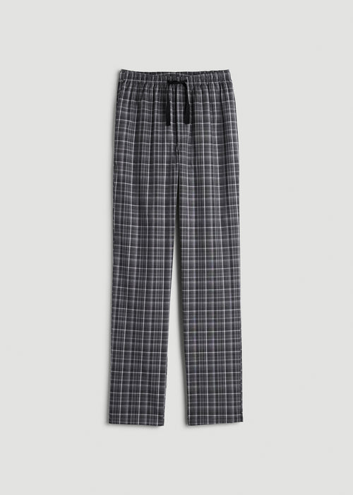 Woven Pajama Pants for Tall Men in Black & Grey Plaid