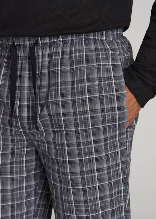 Woven Pajama Pants for Tall Men in Black & Grey Plaid