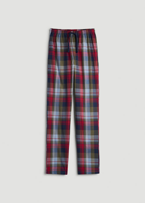 Woven Pajama Pants for Tall Men in Blue & Green Plaid