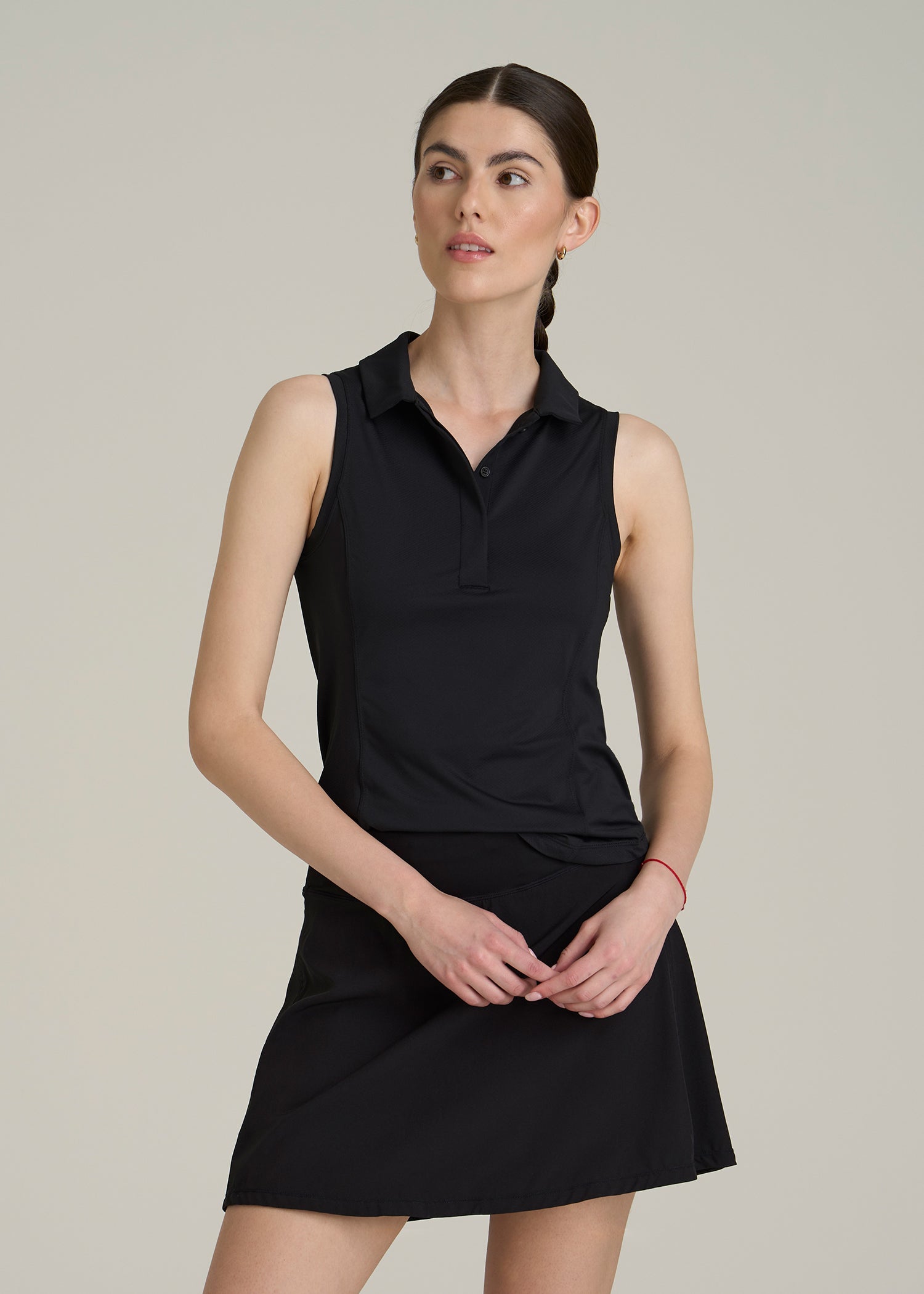 Active Sleeveless Polo Shirt for Tall Women in Black