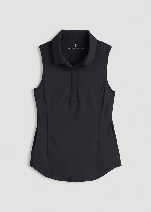 Active Sleeveless Polo Shirt for Tall Women in Black