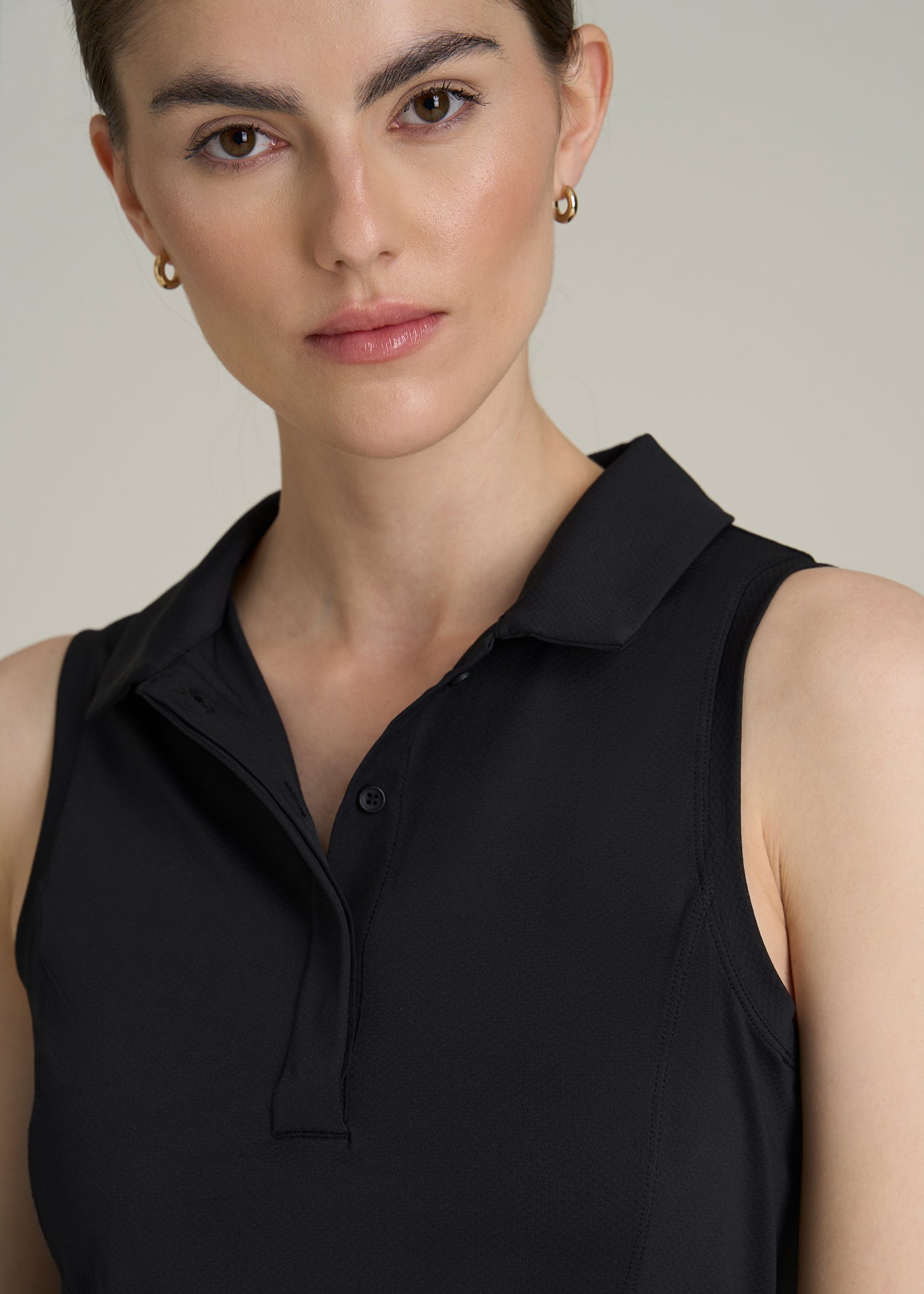 Active Sleeveless Polo Shirt for Tall Women in Black