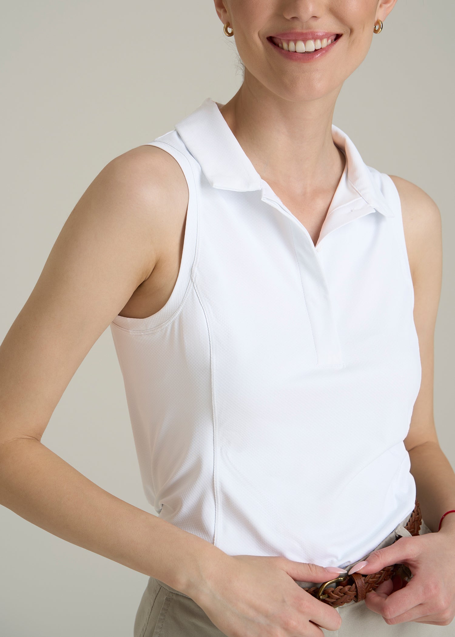 Active Sleeveless Polo Shirt for Tall Women in White