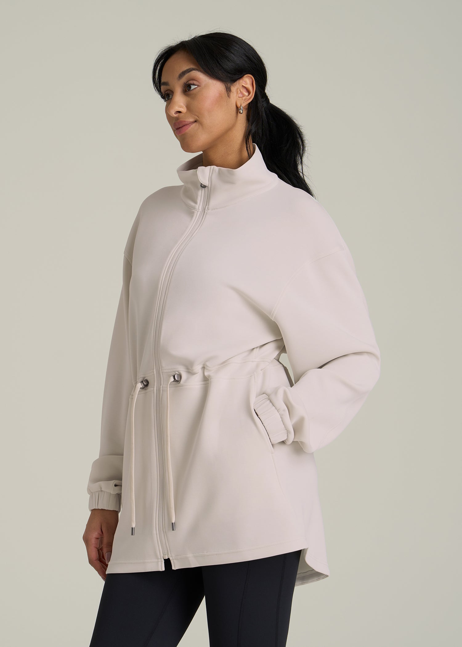 Soft Motion Cinch Waist Jacket for Tall Women in Pearl
