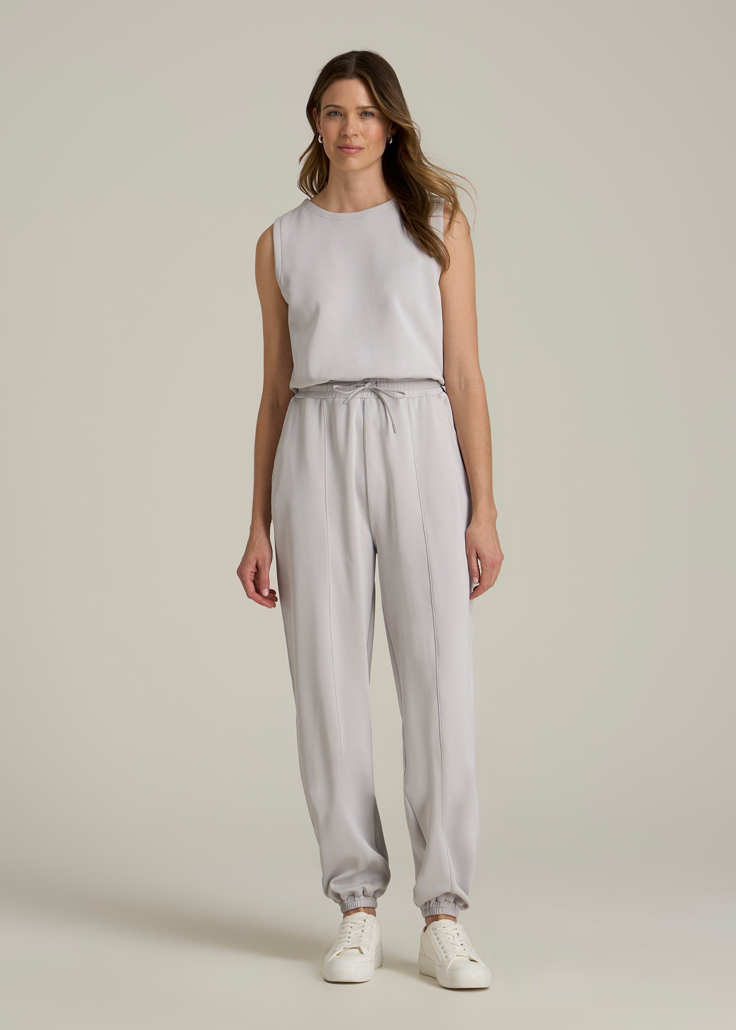 Soft Motion Sleeveless Sweatpant Jumpsuit for Tall Women in Vapor Grey