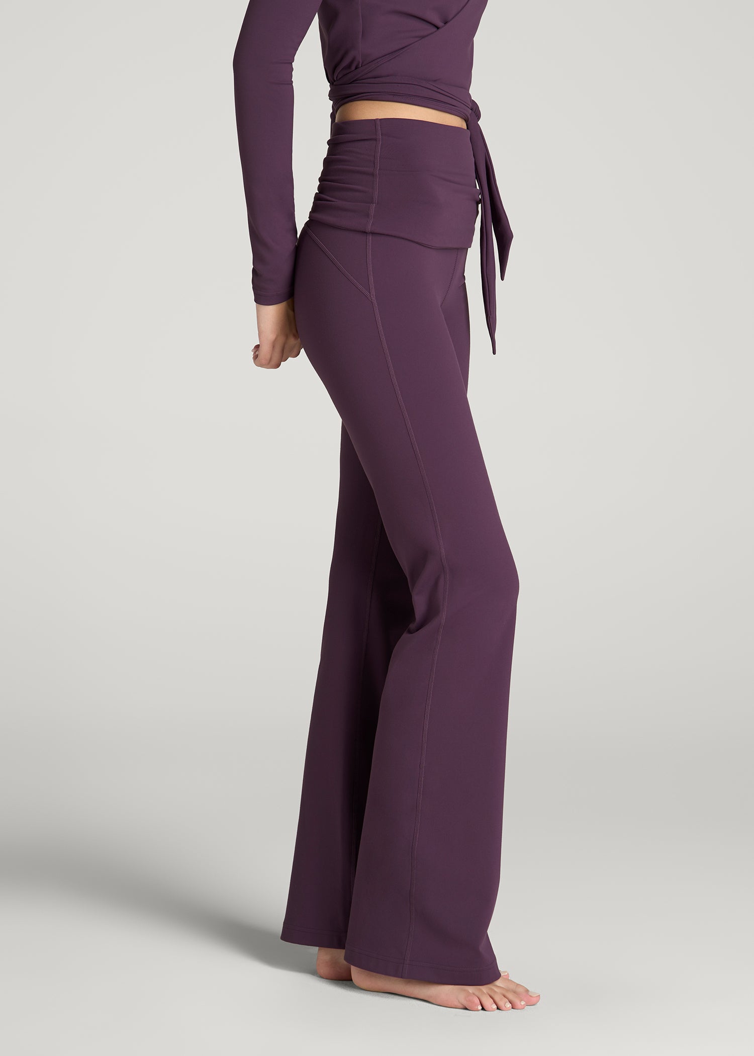Balance Fold-over Flare Legging for Tall Women in Aubergine