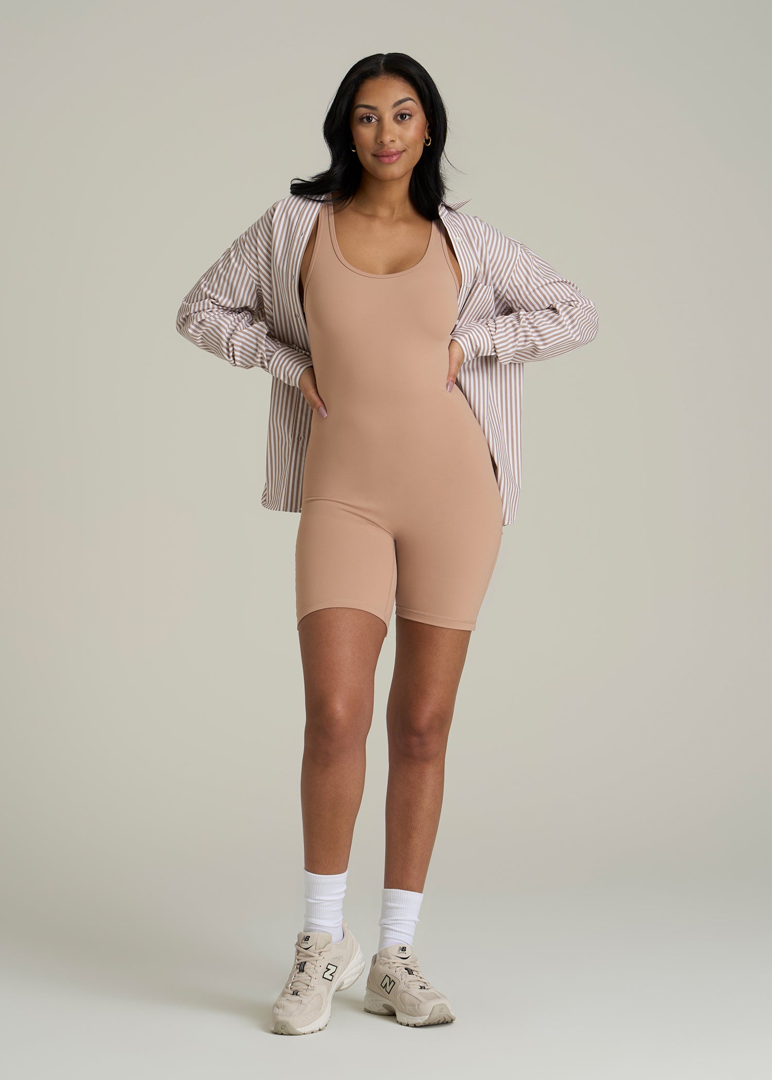 Balance Scoopneck Romper for Tall Women in Sun Tan