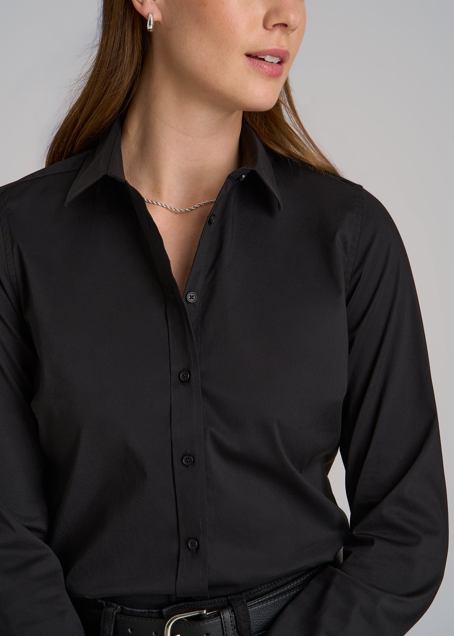 Button-Up Dress Shirt for Tall Women in Black