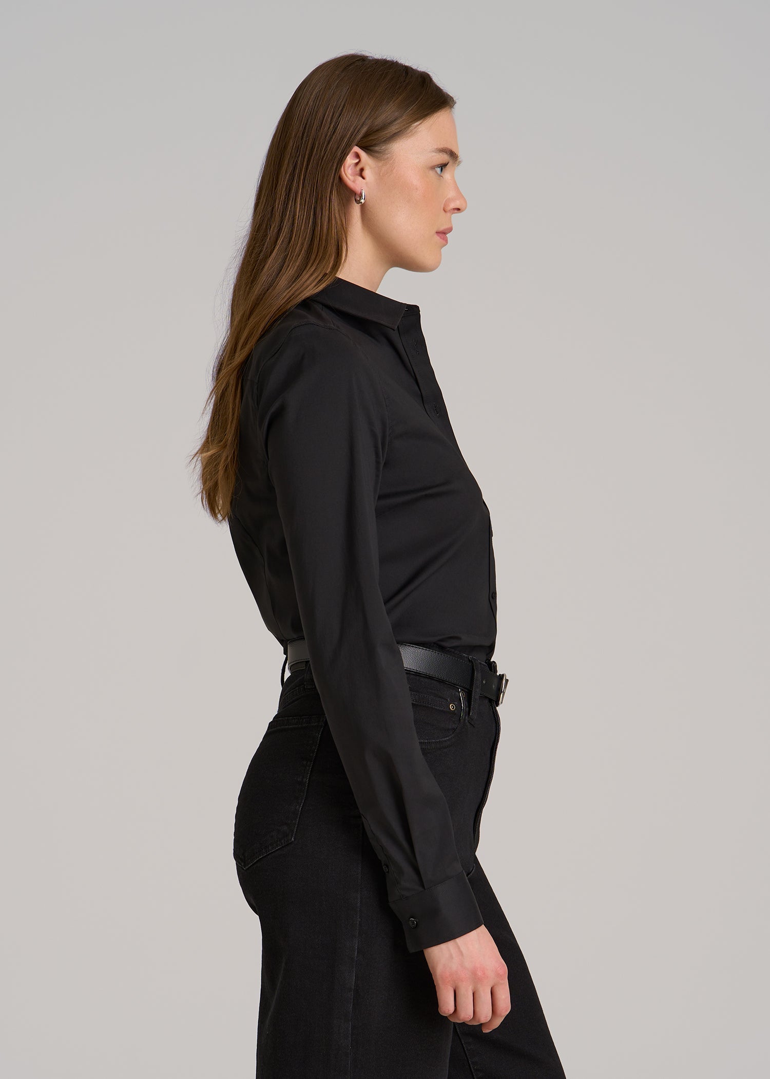 Button-Up Dress Shirt for Tall Women in Black