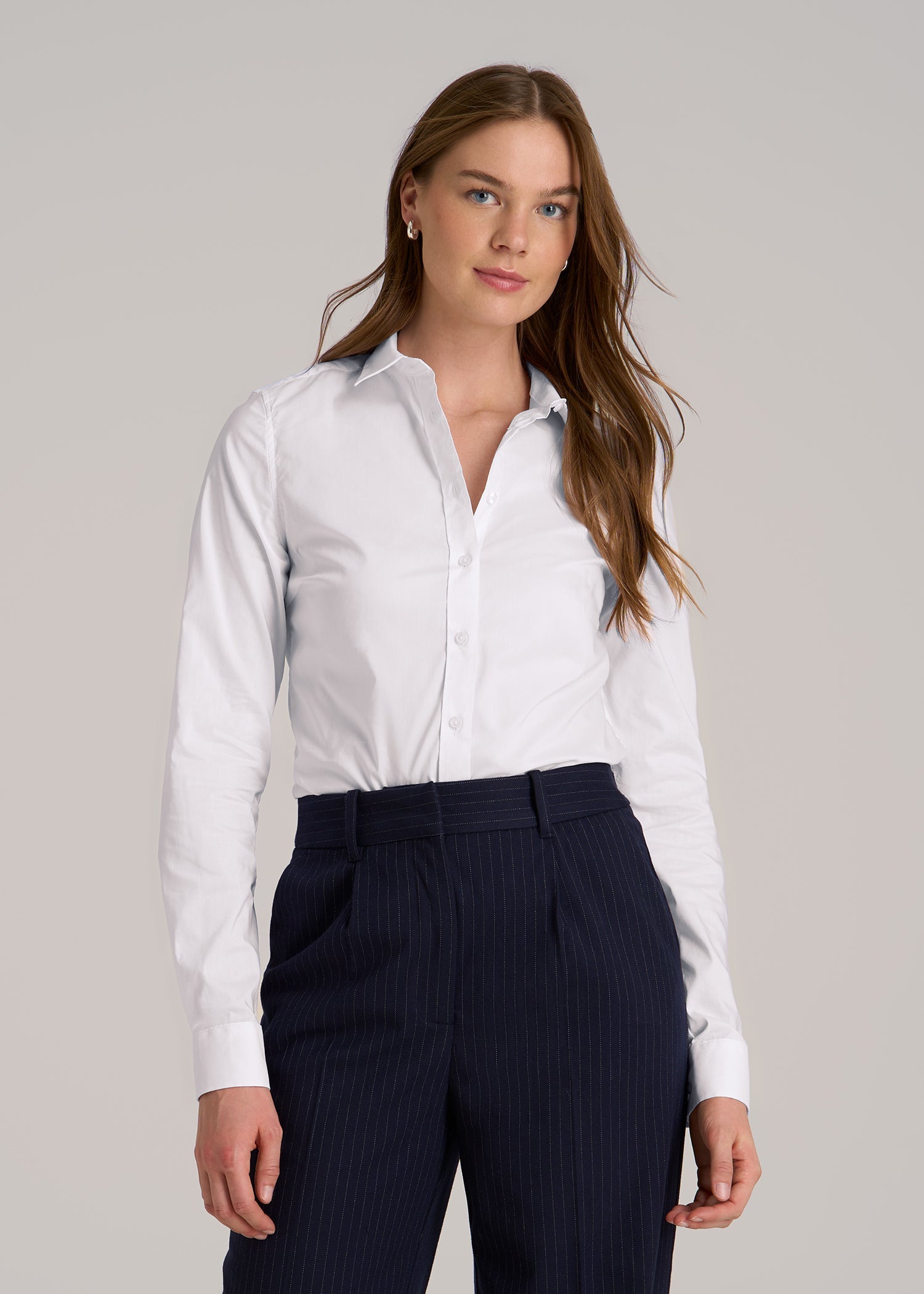 Women's Tall White Shirt: Women's Tall Button-Up Dress Shirt
