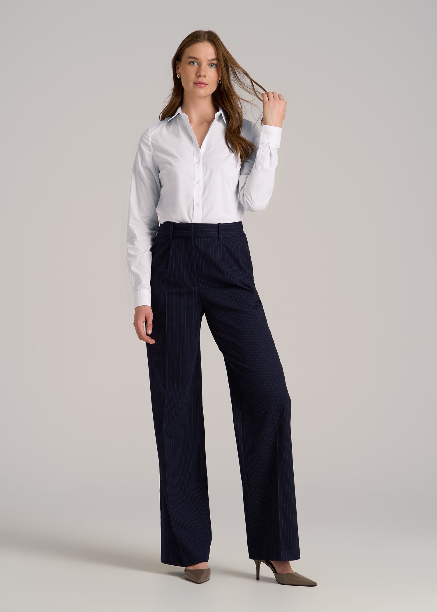 Button-Up Dress Shirt for Tall Women in White