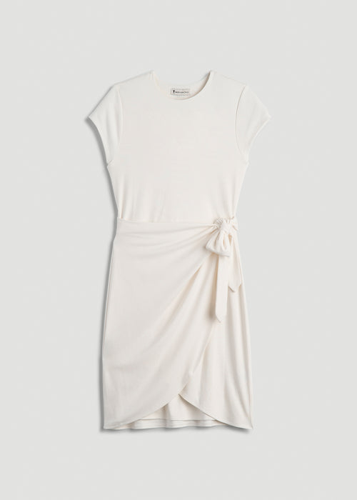 Cap Sleeve Wrap Mini Dress for Tall Women in White Alyssum