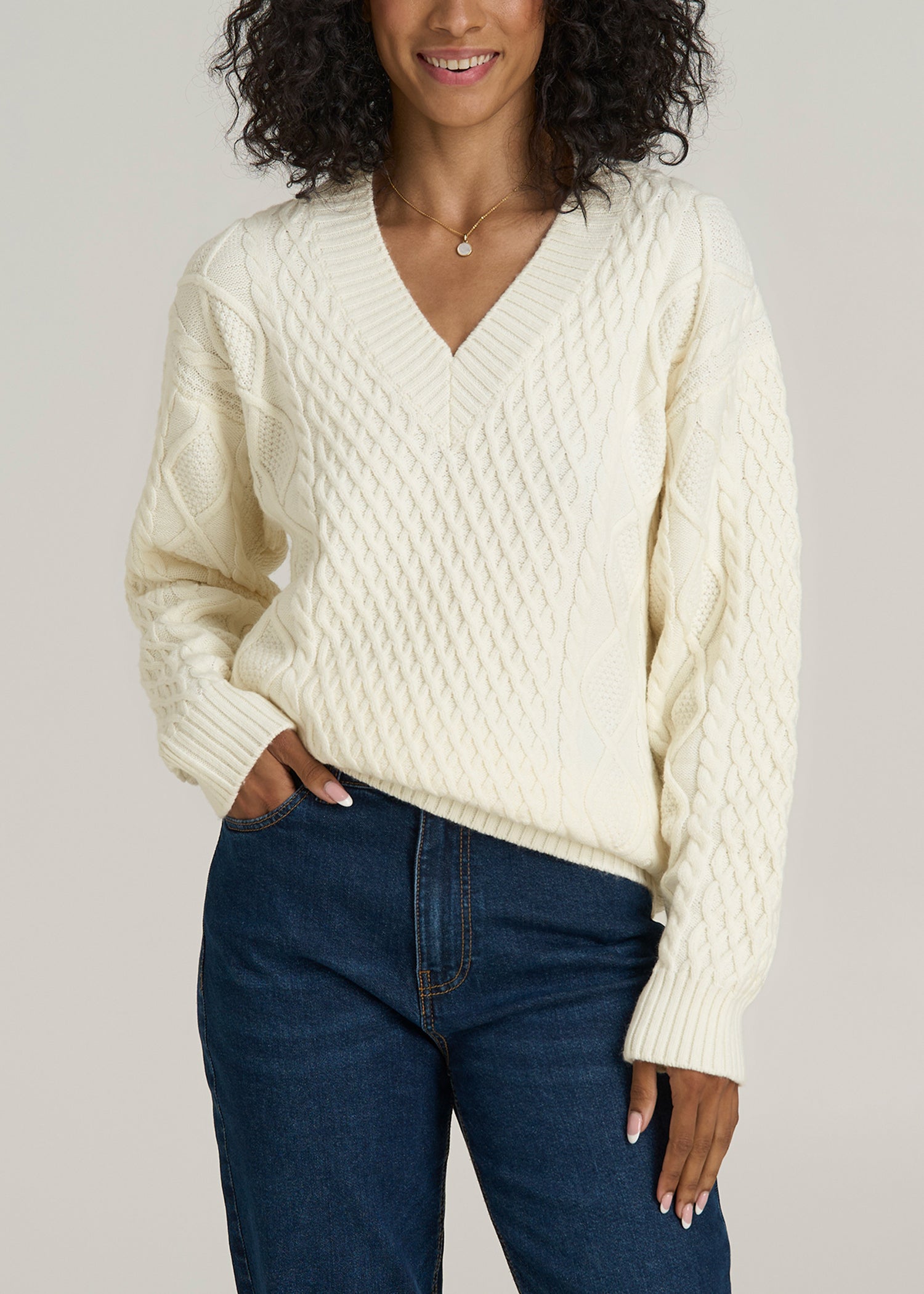 NEW V purchases Neck Cable Knit Jumper Top