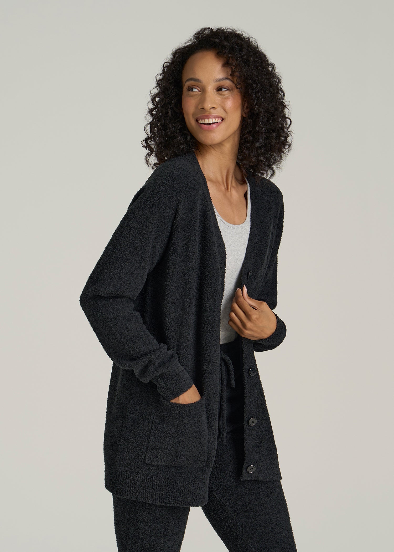 Chenille Cardigan for Tall Women in Black