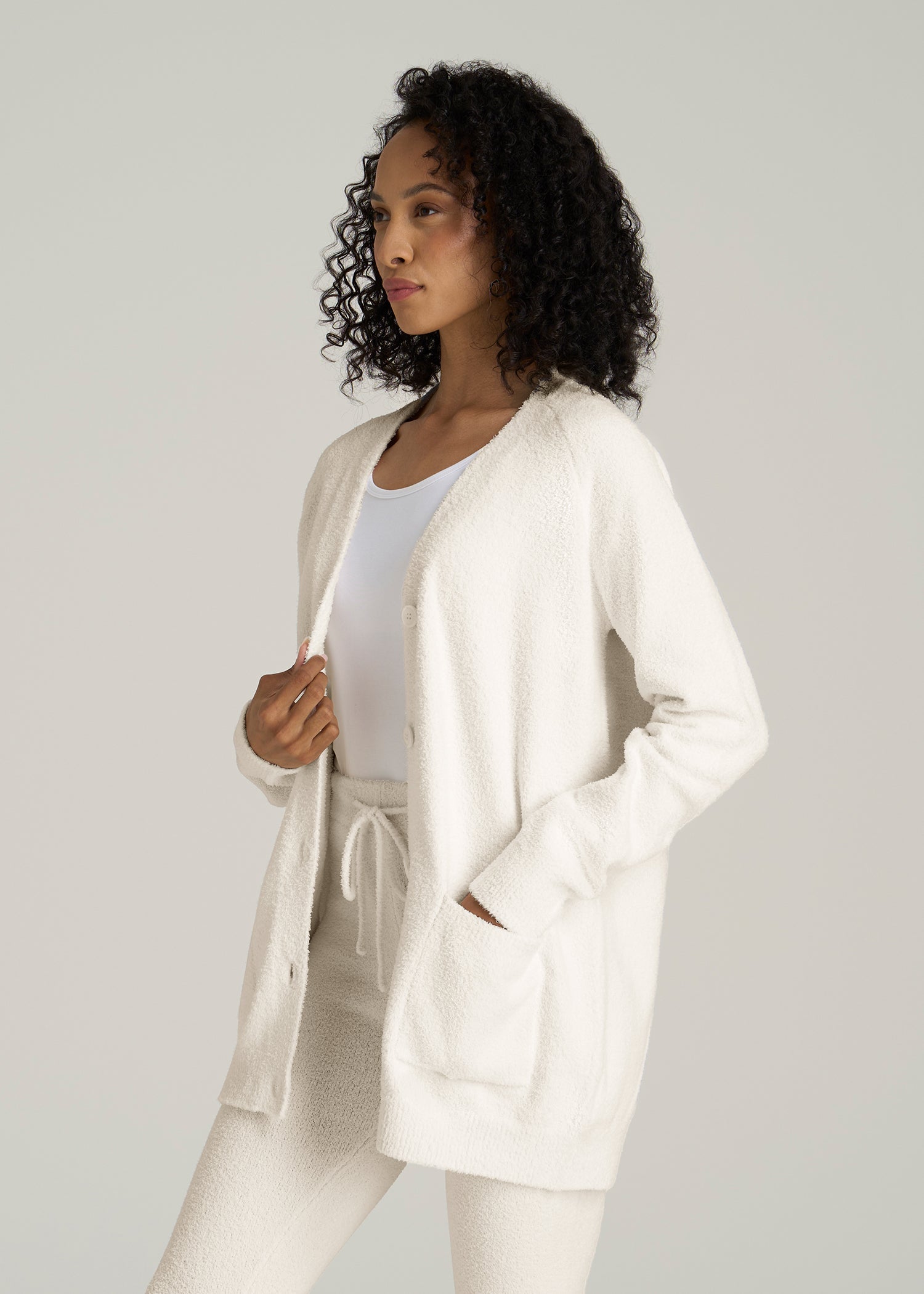 Chenille Cardigan for Tall Women in White Alyssum