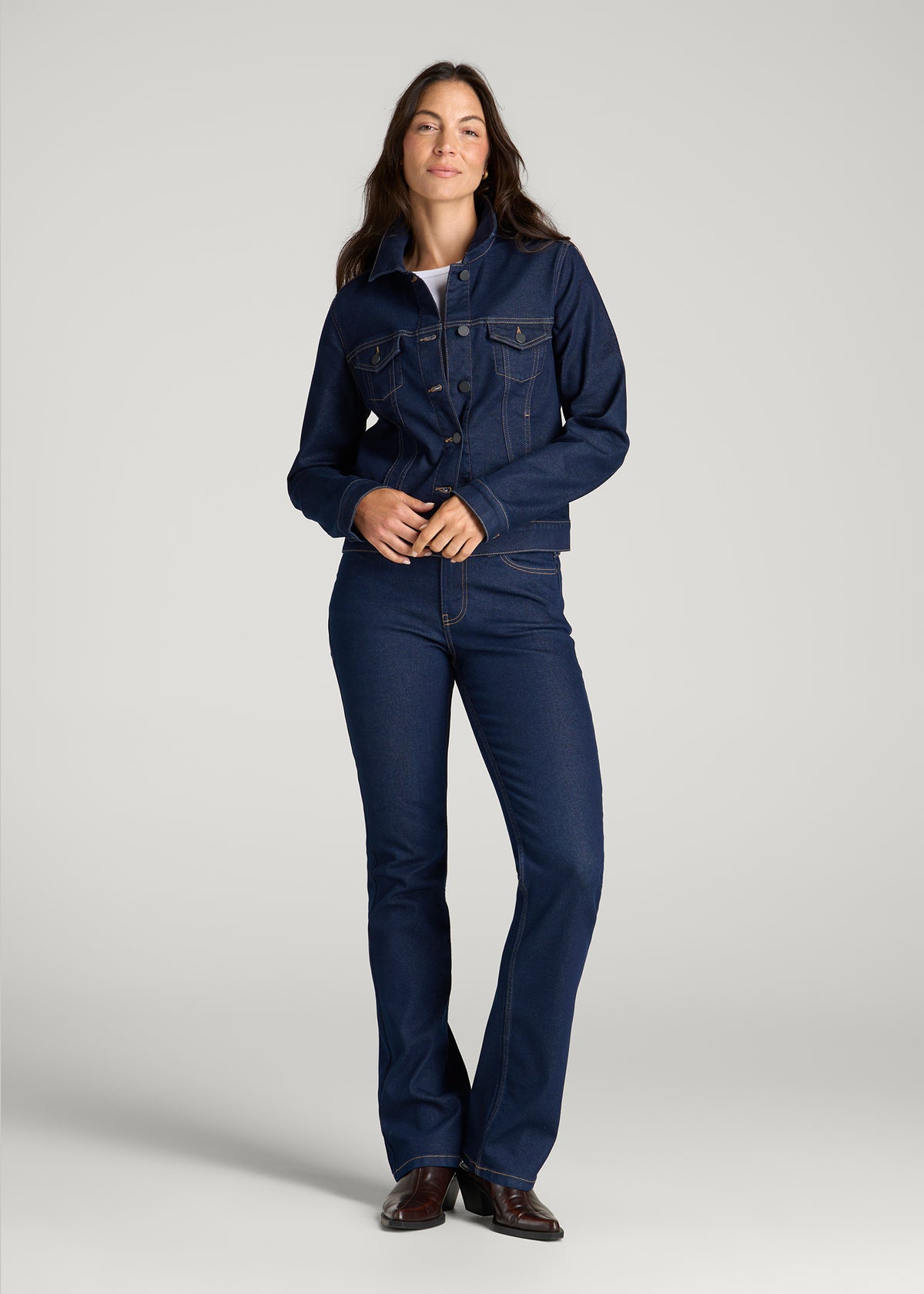 Classic Denim Jacket for Tall Women in Deep Indigo Wash