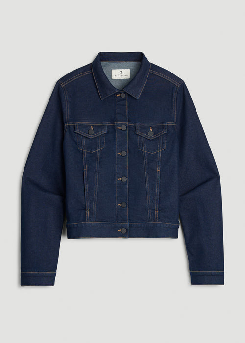 Classic Denim Jacket for Tall Women in Deep Indigo Wash