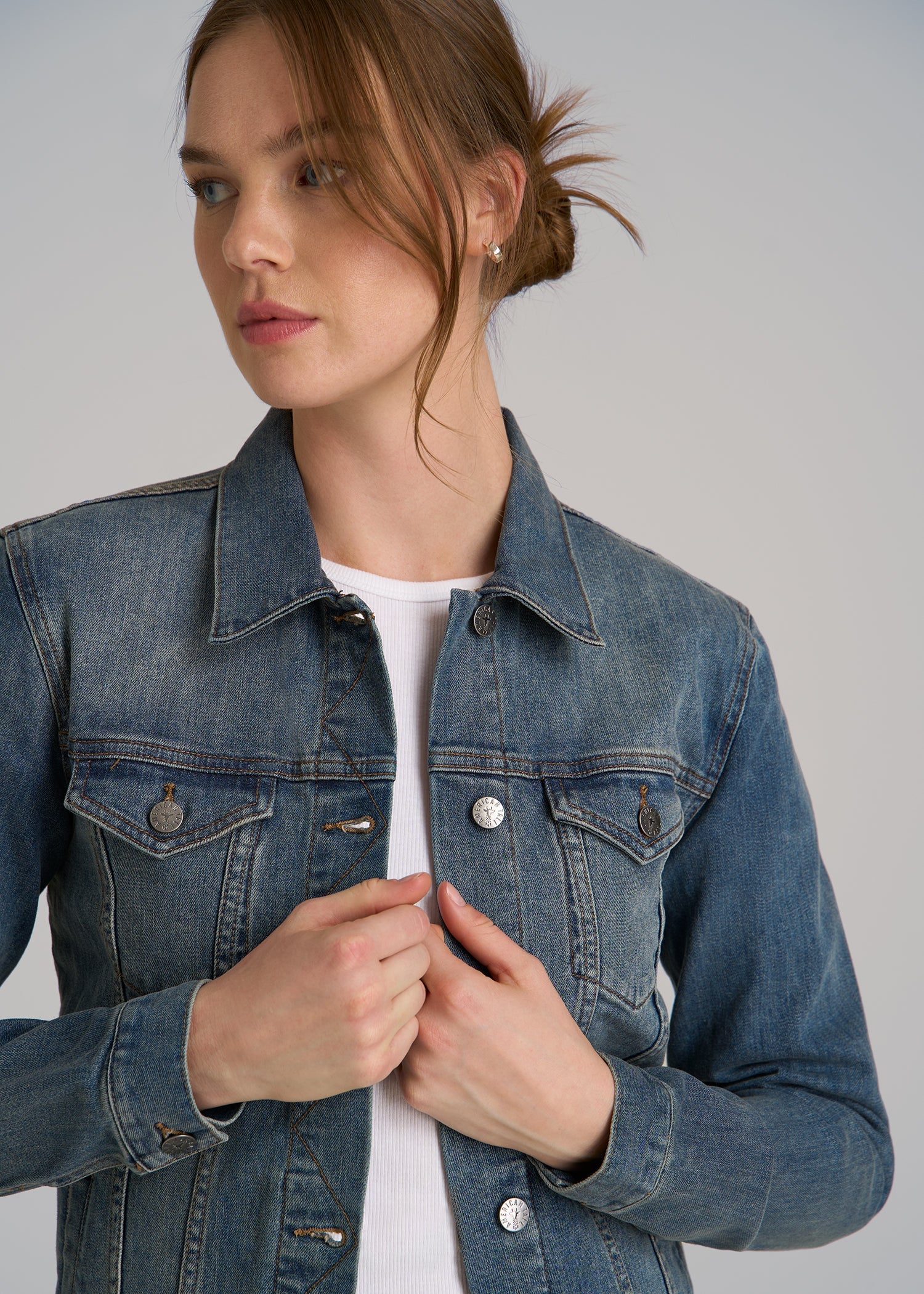 Denim Jacket for Tall Women in Vintage Medium Blue