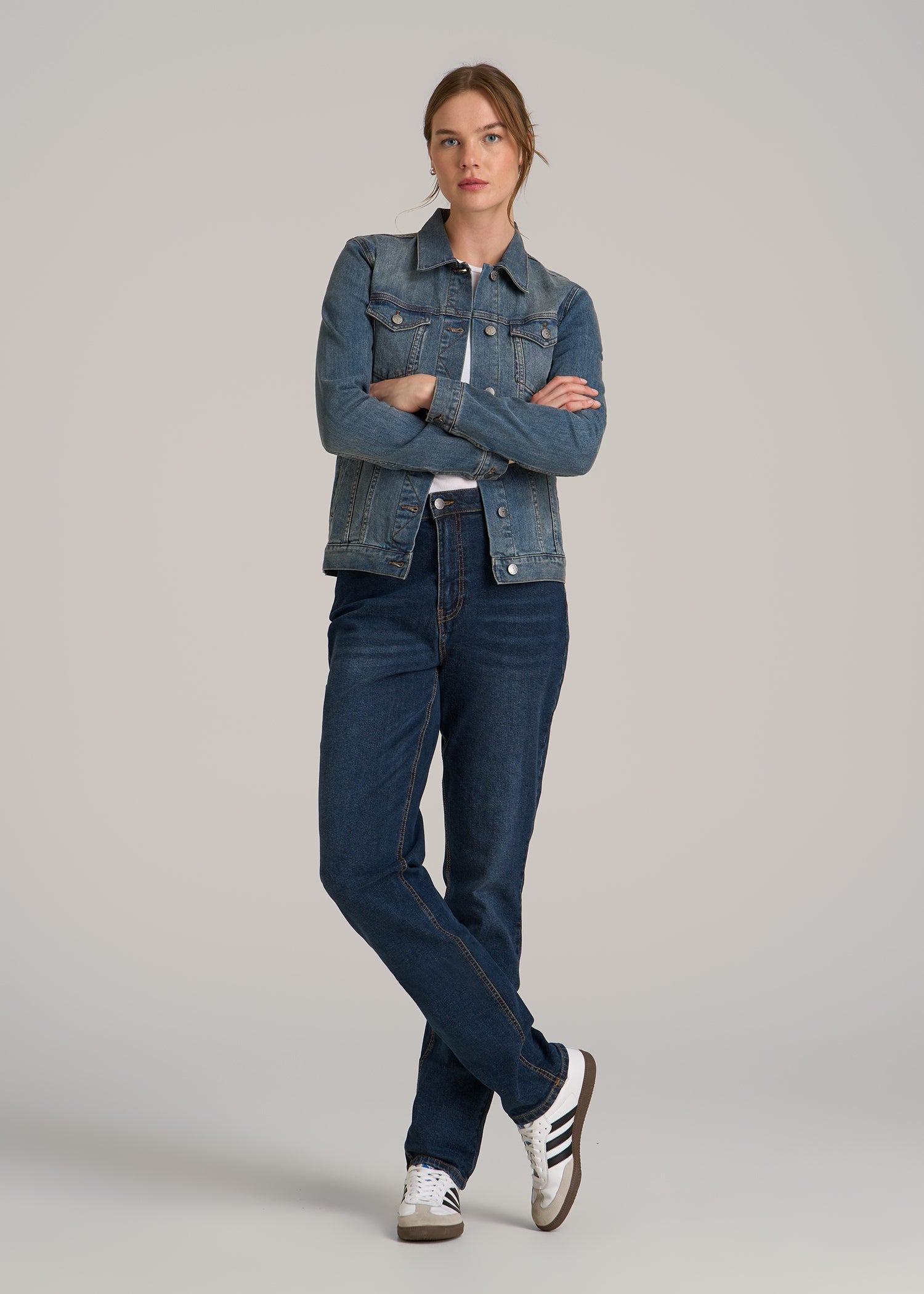 Denim Jacket for Tall Women in Vintage Medium Blue