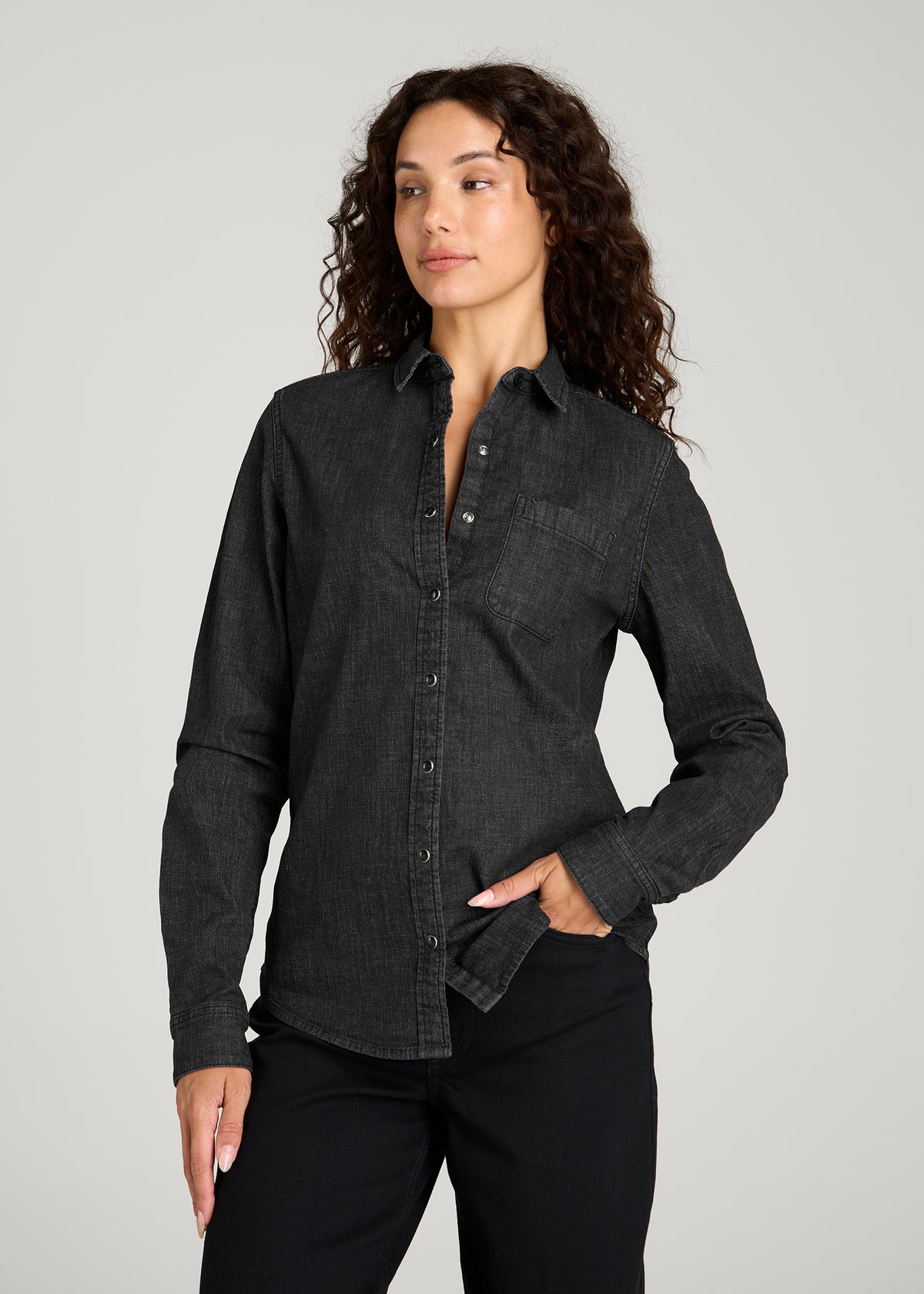 Classic Denim Shirt for Tall Women in Black Wash