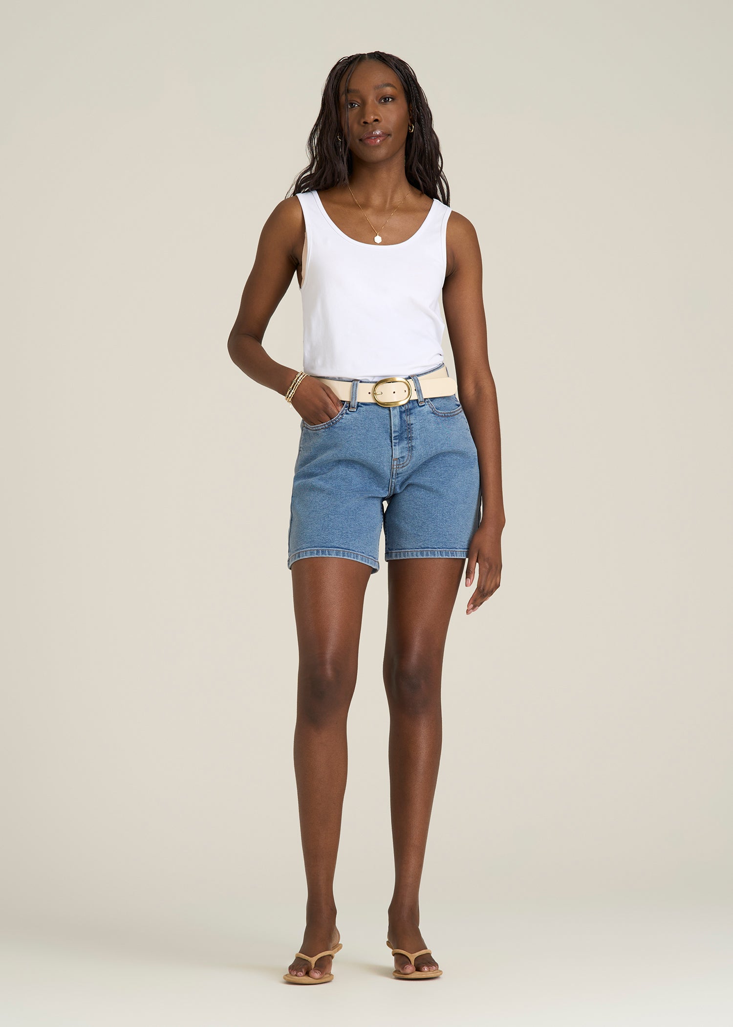 Stretch Denim Shorts for Tall Women in Perfect Blue
