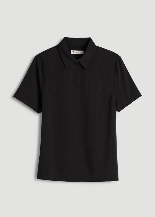 Coastal perforated short sleeve golf polo for Tall Women in Black